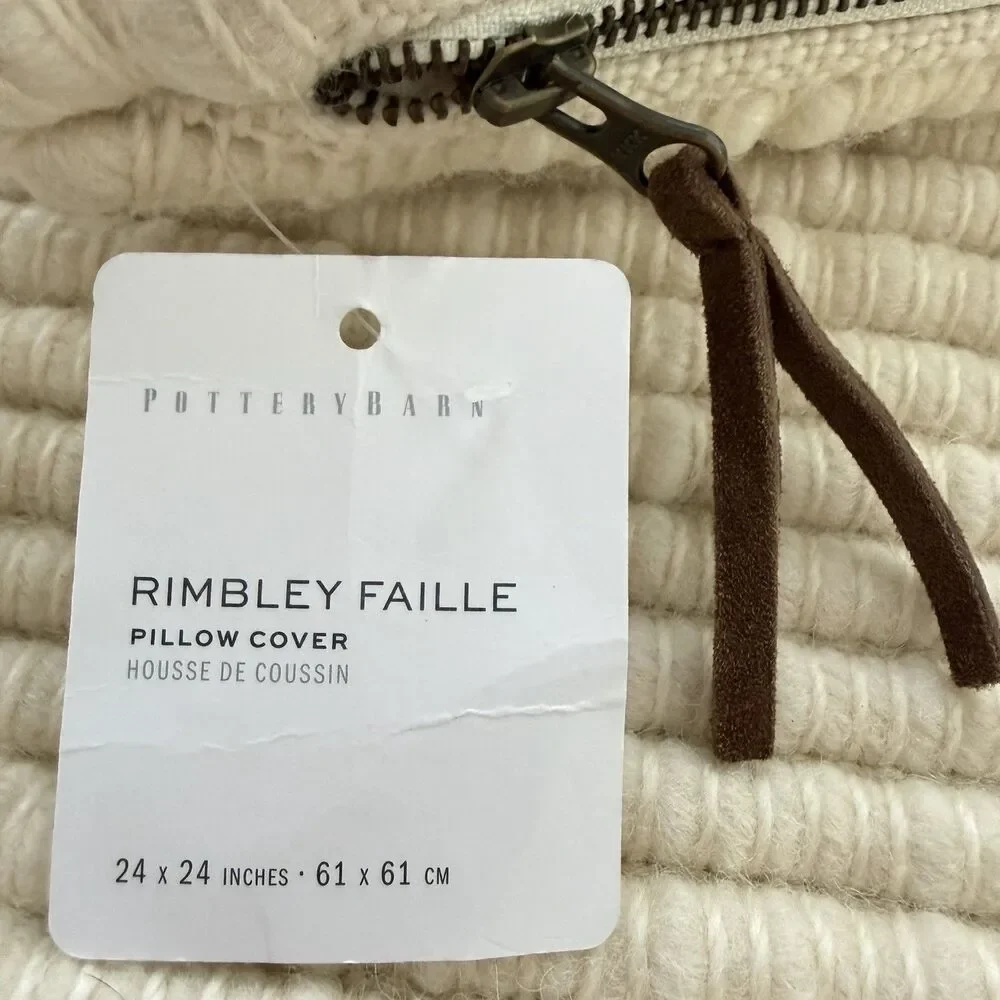 Pottery Barn Pillow Cover 24 x 24 Rimbley Faille House De Caussin Lined NWT
